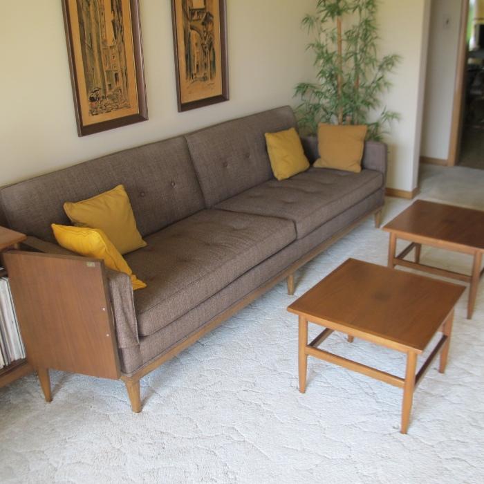MID CENTURY SOFA AND ACCENT TABLES