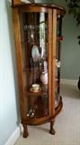 Antique Tiger Oak Bow Front Curio Cabinet