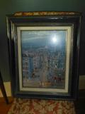 blue framed city print