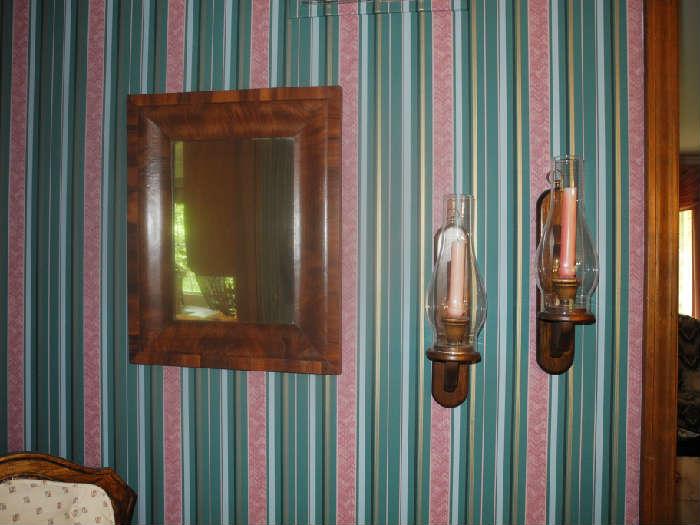 Antique mirror and sconces