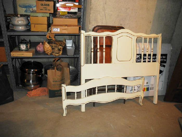 Lovely white w/gold trim single bed with side rails also