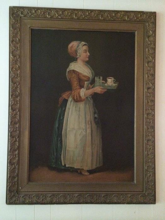 La Belle Chocolatiere - huge lithograph advertising tin c.1900 from Baker & Co. Ltd. Framed