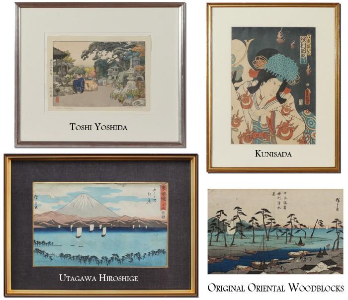 Oriental Woodblock Prints by:  Toshi Yoshida, Utagawa Hiroshige, & Kunisada