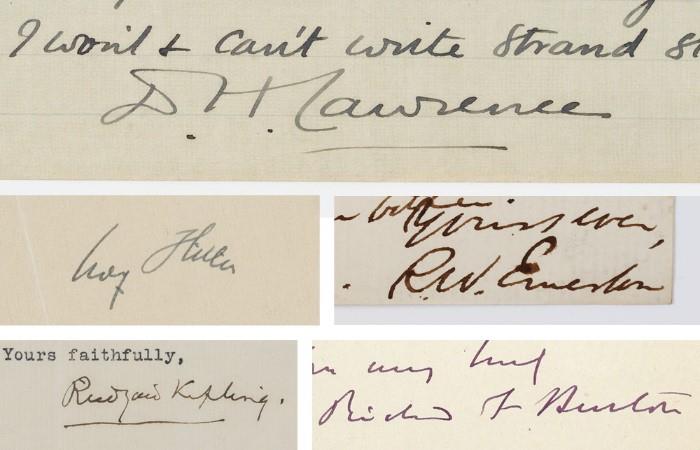 Collection of Author signed Letters:  1127) D.H. Lawrence ALS; 1128) Adolf Hitler TLS; 1130) Ralph Waldo Emerson ALS; 1131) Rudyard Kipling TLS; 1227) Sir Richard Francis Burton ALS and more..
