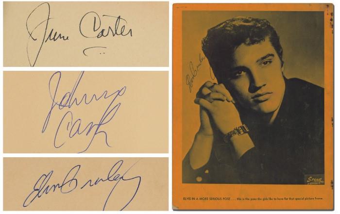 Lot 1010:  1950's Tampa Autograph Album to Include; Elvis Presley and members of his band, Johnny Cash, June Carter, Jerry Lee Lewis and more.  Lot 1011:  1956 Elvis signed Tour Program