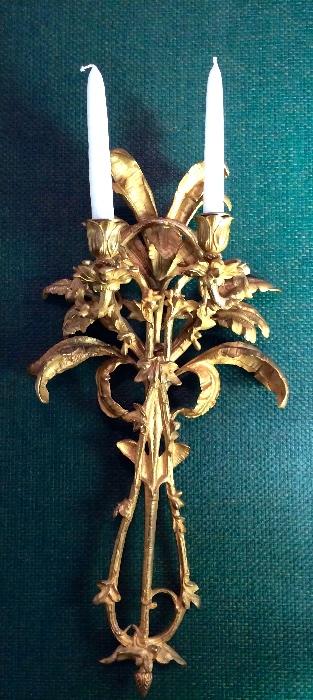 Pair of Gilt Bronze Two Candle Sconces (21" x 9-1/2")