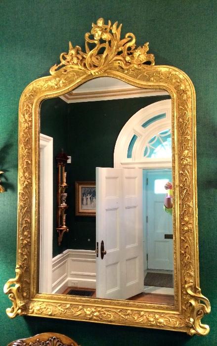 Carved Gilt Wood Pier Mirror, Floral and Vine Decoration (58" x 40")
