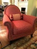 Swaim Club Chair with Brass Nails, Red Cravit Fabric