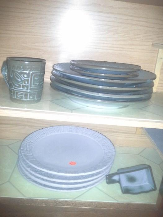 Frankoma Aztec pattern tableware... and an Oklahoma ashtray! Hmm, how did that get here?