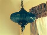 Dusty Blue glass hanging lamp, matching table lamp also
