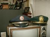 Northwest airlines classic air mail visor cap with enameled badge.....vintage Shelby County sheriff's department lieutenant visor cap and badge 