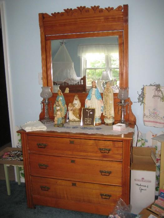 Antique carved dresser with mirror $175