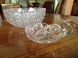 American Brilliant Cut Glass Round Bowl and Handled Candy Dish