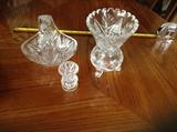 3 Cut Glass Items: Candy Dish, Toothpick Holder, Vase