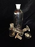 3 Vintage Apothecary Clear Glass Bottles TCW Co with Stoppers