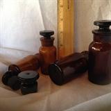 4 Brown Amber Glass T.C.W. Apothecary Medicine Bottles