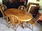 Oval Oak Dining Table with 4 Chairs, 2 Leaves, Protector