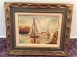 4 Framed Paintings: Still Life, Boats, Landscapes