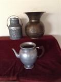 3 Vintage Metal Items: Spittoon, Coffee Pot, Milk Can Pail