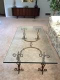 Glass and gilded wrought iron coffee table