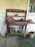A nice antique potting bench, perfect for your flowers and fruits/vegetables or just to use in your home.