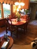 American Drew Cherry Grove Oval Leg dining room table with leaf and six Splat Back chairs, 2 arm and 4 side.