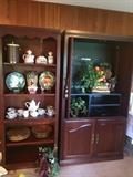 Cherry entertainment center, separate bookshelves, Royal Sealy tea set, Otigiri pigs, and more!