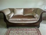 Empire period (1850) French love seat with all new upholstery and brass inlay flowers