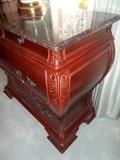 Master Bedroom-First Floor:  Side view of the bombe-style/marble top HARRINGTON chest.  Measurements:  40" wide x 19" deep x 34" tall.