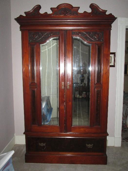 Antique Mahogany mirrored double door armoire