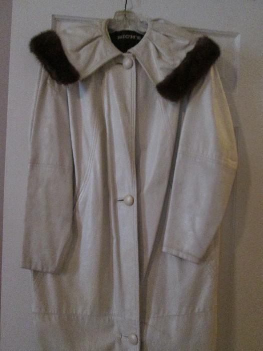 Vintage Rich's pearl white leather coat with mink trimmed collar