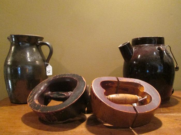 Old Jugs and wood hat sizers