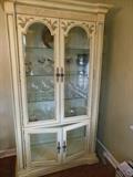 White Furniture Company.2 Tier Lighted Italian Country Hand Carved Beveled Glass Doors, Glass Shelves Curio Cabinet
