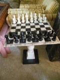 GORGEOUS!! Marble Onyx Chess Set On Onyx Pedestal