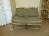 French Bench with Rush Seat, Custom Cushions  Britt Carter & Company