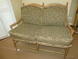 French Bench with Rush Seat, Custom Cushions  Britt Carter & Company