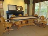Oval Poker Table Set with 6 Leather Chairs