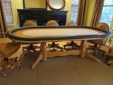 Oval Poker Table Set with 6 Leather Chairs