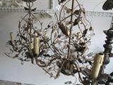 3-LIGHT CHANDELIER WINDING VINE & LEAF DESIGN / CRYSTAL OIL RUBBED GOLD BRONZE FINISH (pair)
