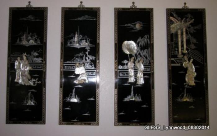 Chinese Black Lacquer and MOP wood wall plaques. (representing the 4 seasons)