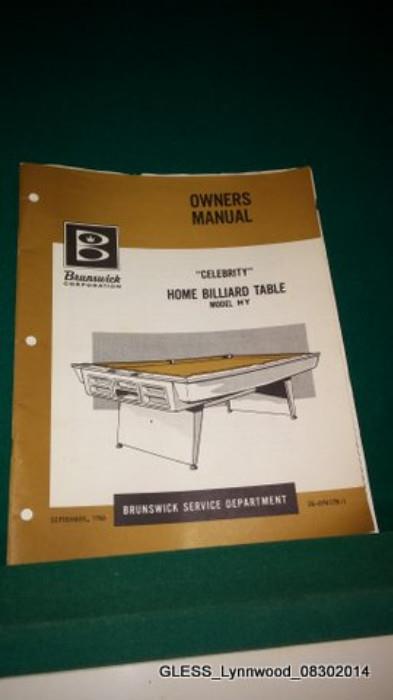Brunswick Celebrity Billiard Table Owners Manual