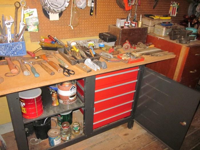 Tools, Tool Chest has board bolted to top surface.
