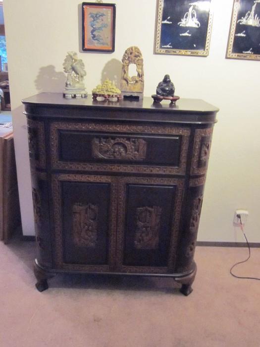 Chinese, Antique Carved Liquor Cabinet