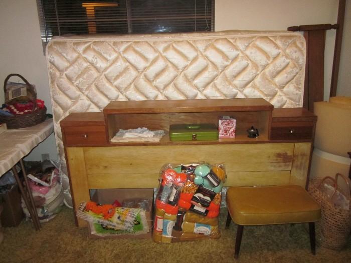 Queen Mattress, Headboard, Foot Stool, Lots of Yarn, Emboridery and Sewing Notions.
