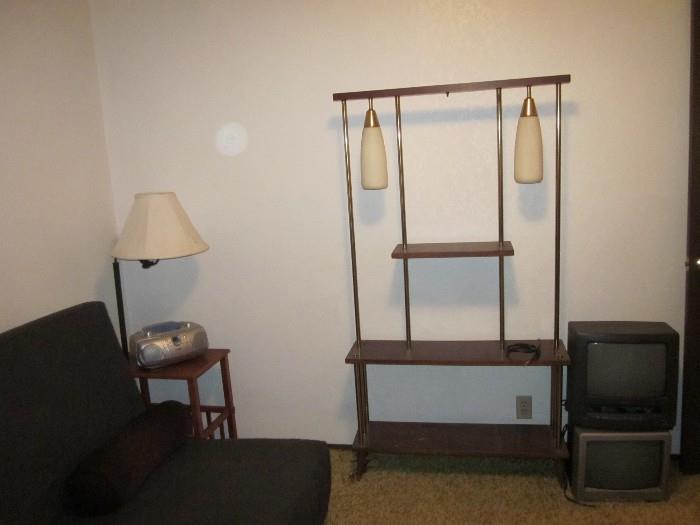 Mid-Century Style Shelf, End Table and Futon.