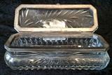 Cut glass dish with silver plated hinge lid!