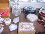 fabulous collection of hand painted ivory boxes, moser, sterling, Wedgwood, Czech perfumes, more