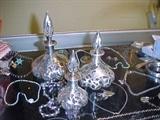 3 different size steuben sterling overlay perfume bottles