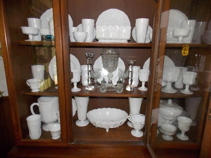 milk glass, plates, pitchers, bowls, vases, a caterers dream!