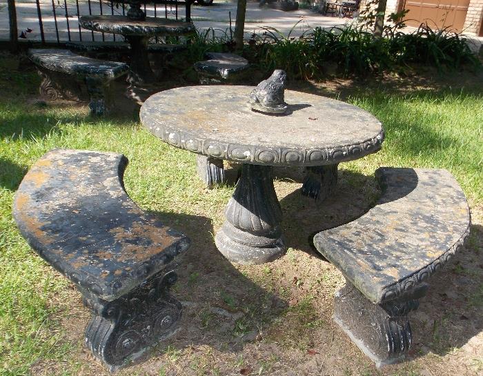 concrete table, benches